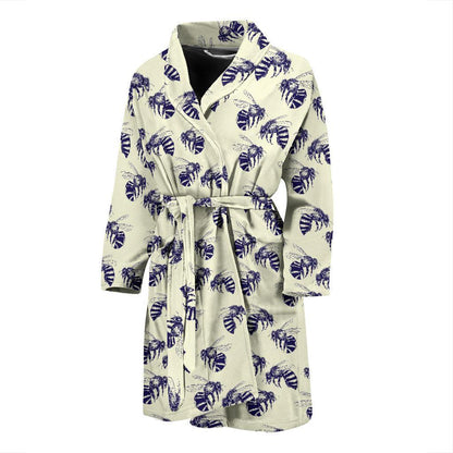 Bee Pattern Print Design 02 Men Bathrobe-JORJUNE.COM