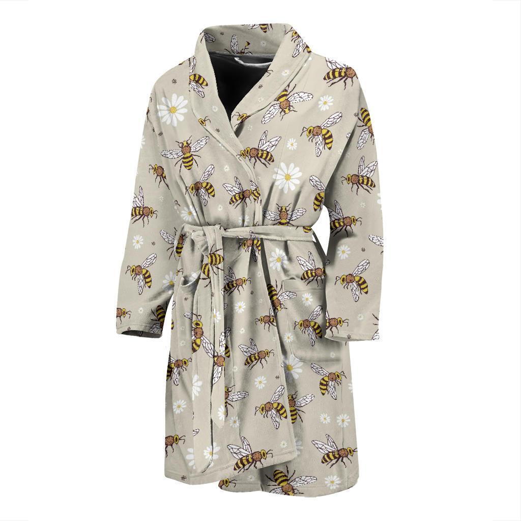 Bee Pattern Print Design 03 Men Bathrobe-JORJUNE.COM
