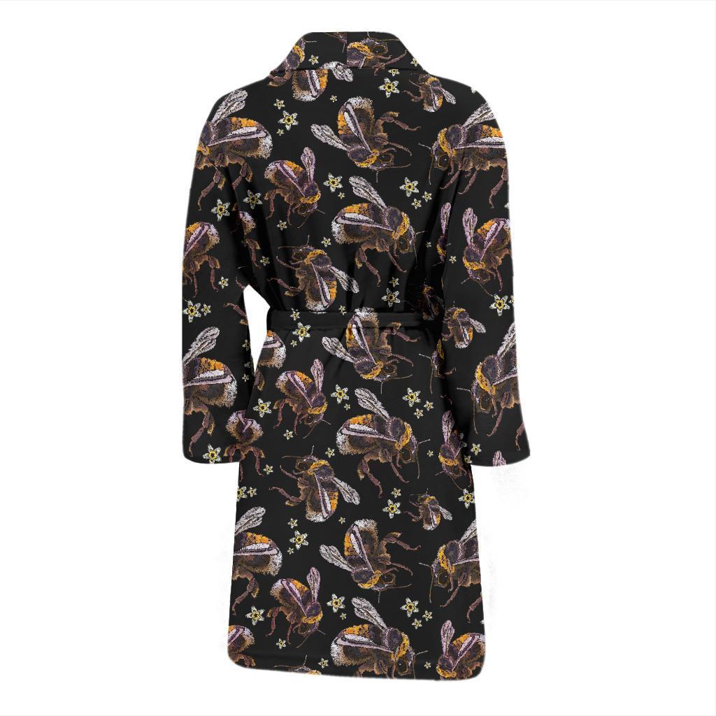 Bee Pattern Print Design 04 Men Bathrobe-JORJUNE.COM