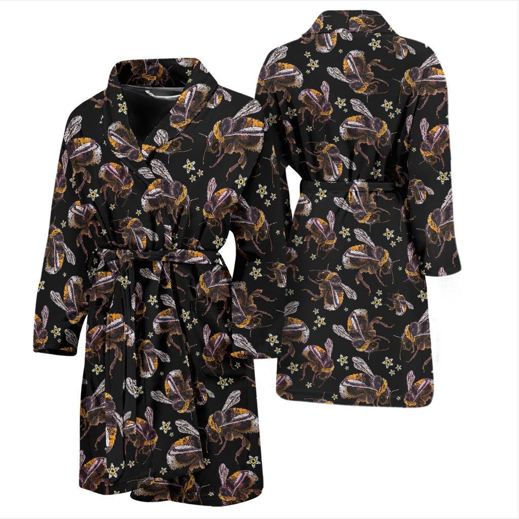 Bee Pattern Print Design 04 Men Bathrobe-JORJUNE.COM