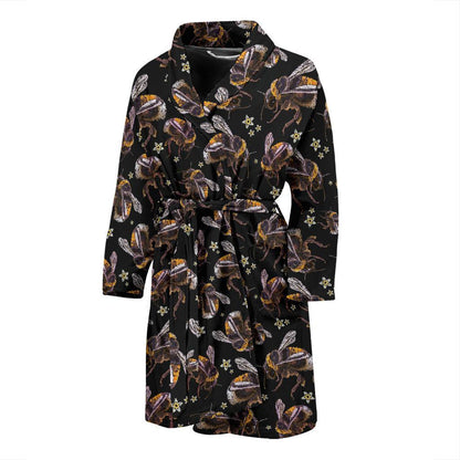 Bee Pattern Print Design 04 Men Bathrobe-JORJUNE.COM