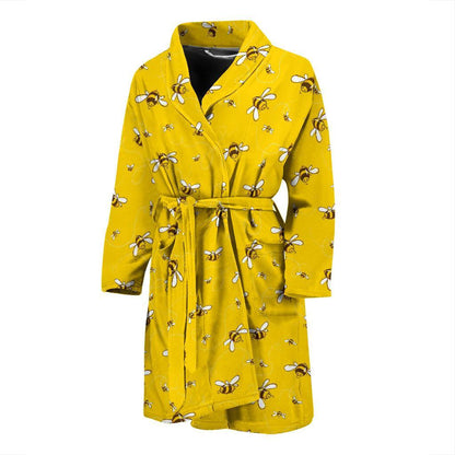 Bee Pattern Print Design 05 Men Bathrobe-JORJUNE.COM