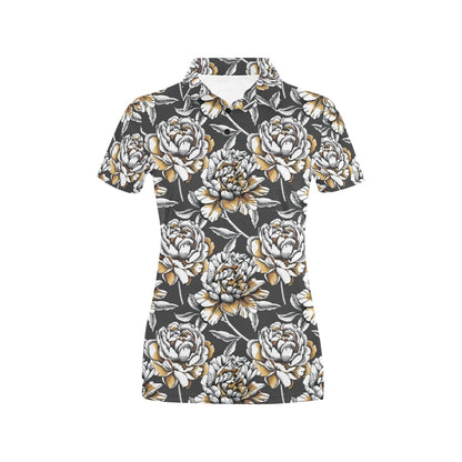Peony Pattern Print Design PE06 Women's Polo Shirt