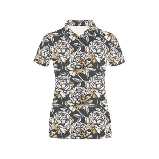 Peony Pattern Print Design PE06 Women's Polo Shirt