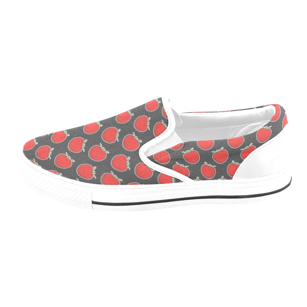 Tomato Print Design LKS306 White Slip Ons Canvas Women's Shoes