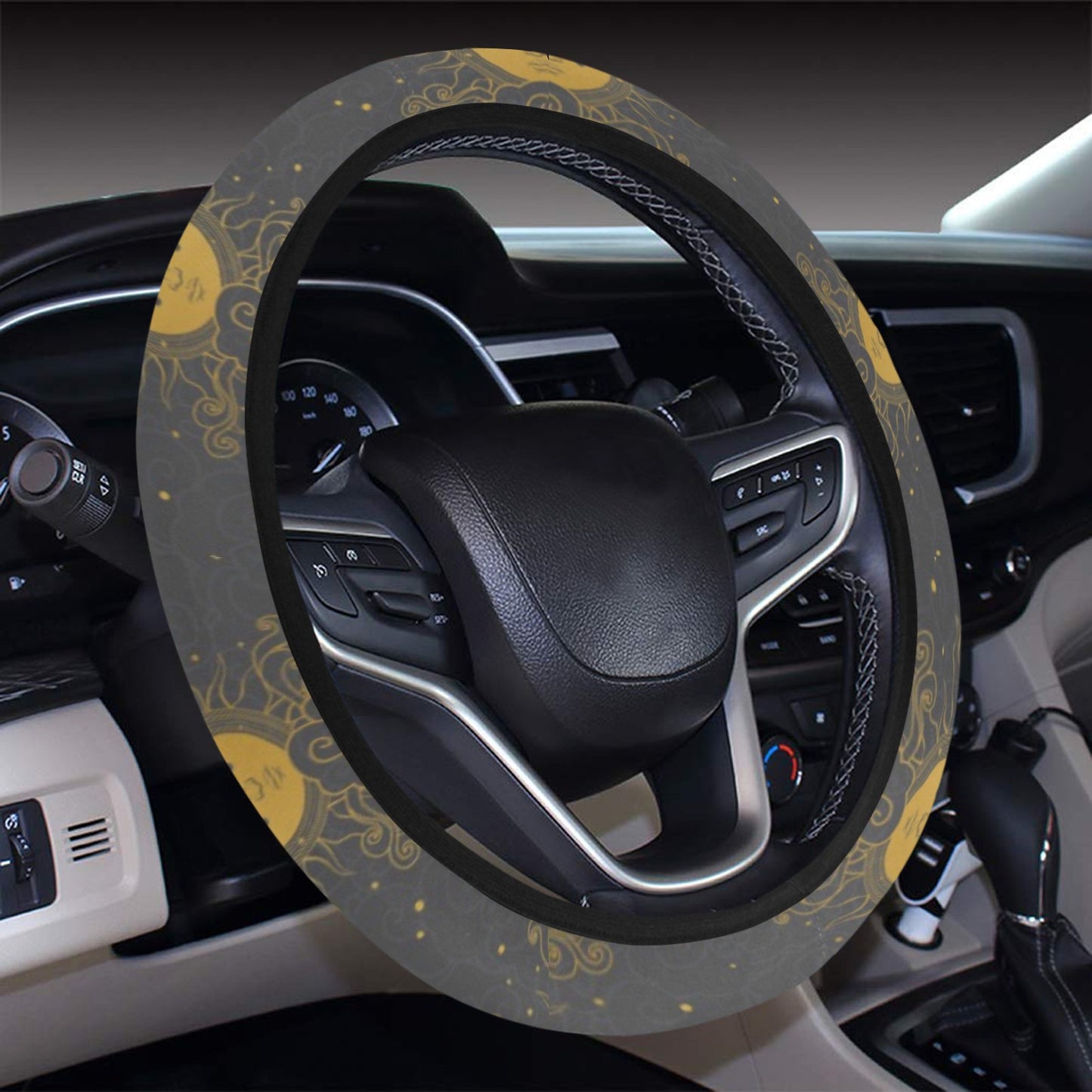 Sun Moon Print Design LKS305 Steering Wheel Cover with Elastic Edge