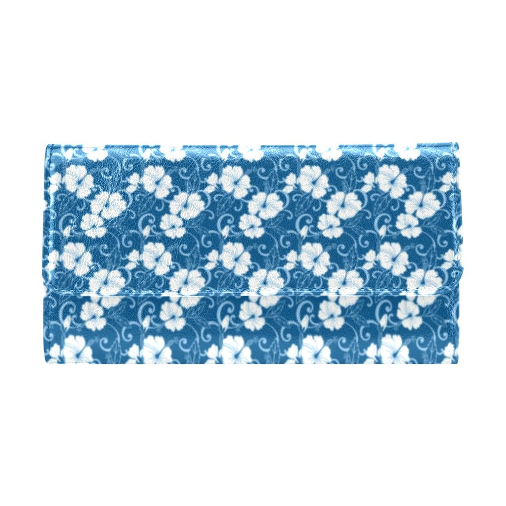 Hibiscus Blue Flower Hawaiian Print Women's Trifold Wallet
