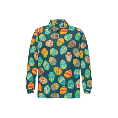 Easter Eggs Pattern Print Design RB09 Long Sleeve Polo Shirt For Men's