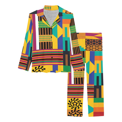 Kente Pattern Print Design 03 Women's Long Pajama Set