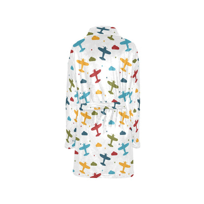 Airplane Pattern Print Design 06 Women's Fleece Robe