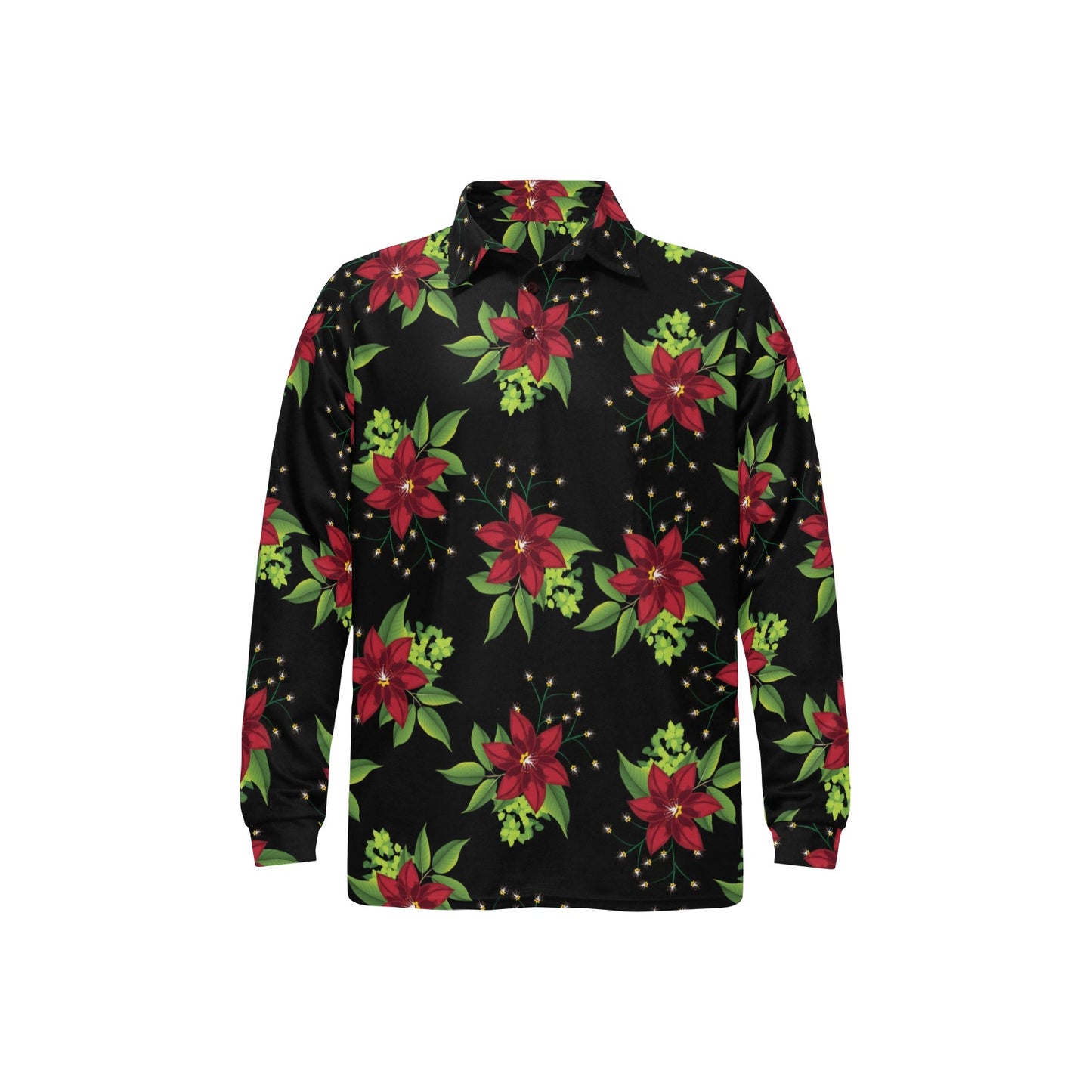 Poinsettia Pattern Print Design A01 Long Sleeve Polo Shirt For Men's