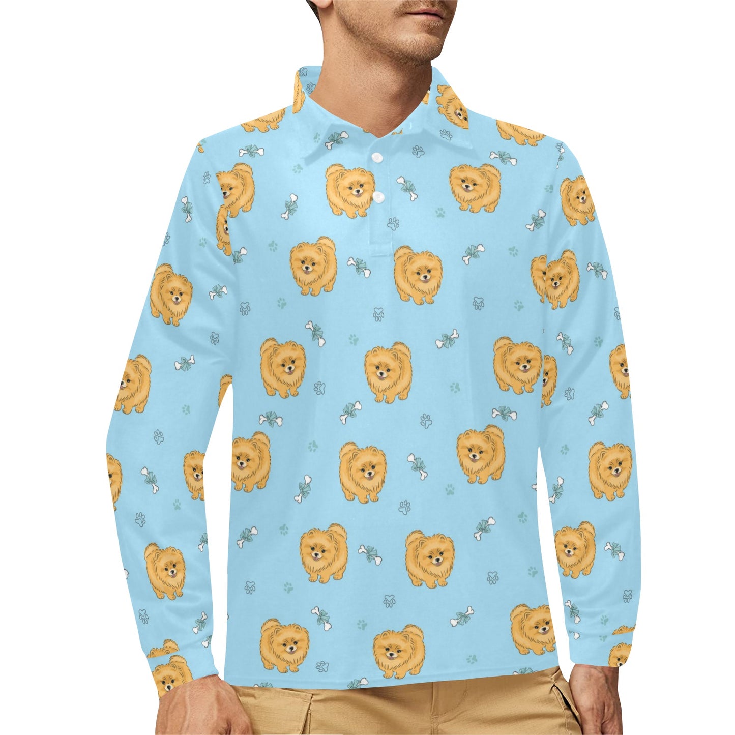 Pomeranians Pattern Print Design A03 Long Sleeve Polo Shirt For Men's