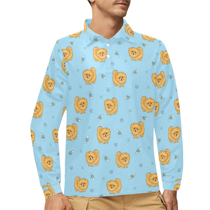 Pomeranians Pattern Print Design A03 Long Sleeve Polo Shirt For Men's