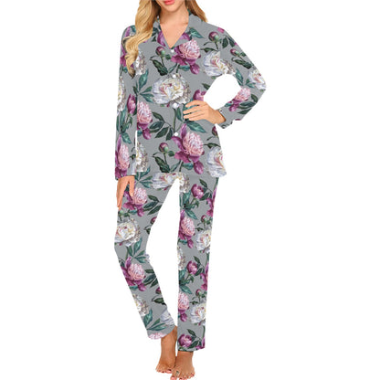 Peony Pattern Print Design PE01 Women's Long Pajama Set