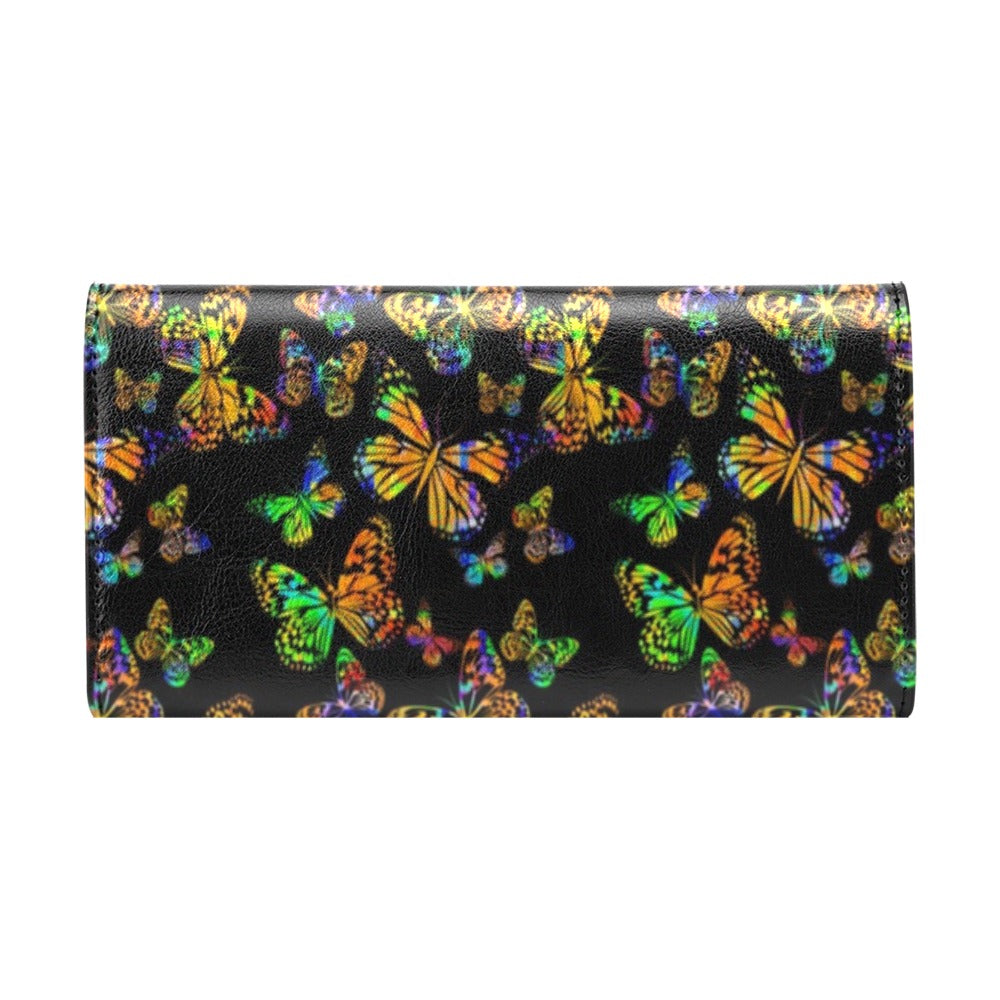 Butterfly Neon Color Print Pattern Women's Trifold Wallet