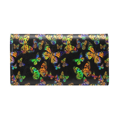 Butterfly Neon Color Print Pattern Women's Trifold Wallet