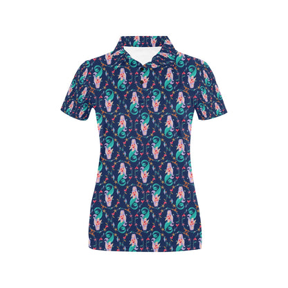 Mermaid Girl Cute Design Print Women's Polo Shirt