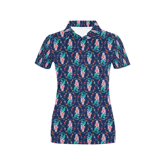Mermaid Girl Cute Design Print Women's Polo Shirt