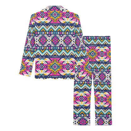 Aztec Pink Geometric Print Pattern Women's Long Pajama Set