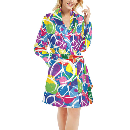 Peace Sign Colorful Pattern Print Design A02 Women's Fleece Robe
