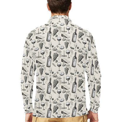 Wine Themed Print Design LKS306 Long Sleeve Polo Shirt For Men's