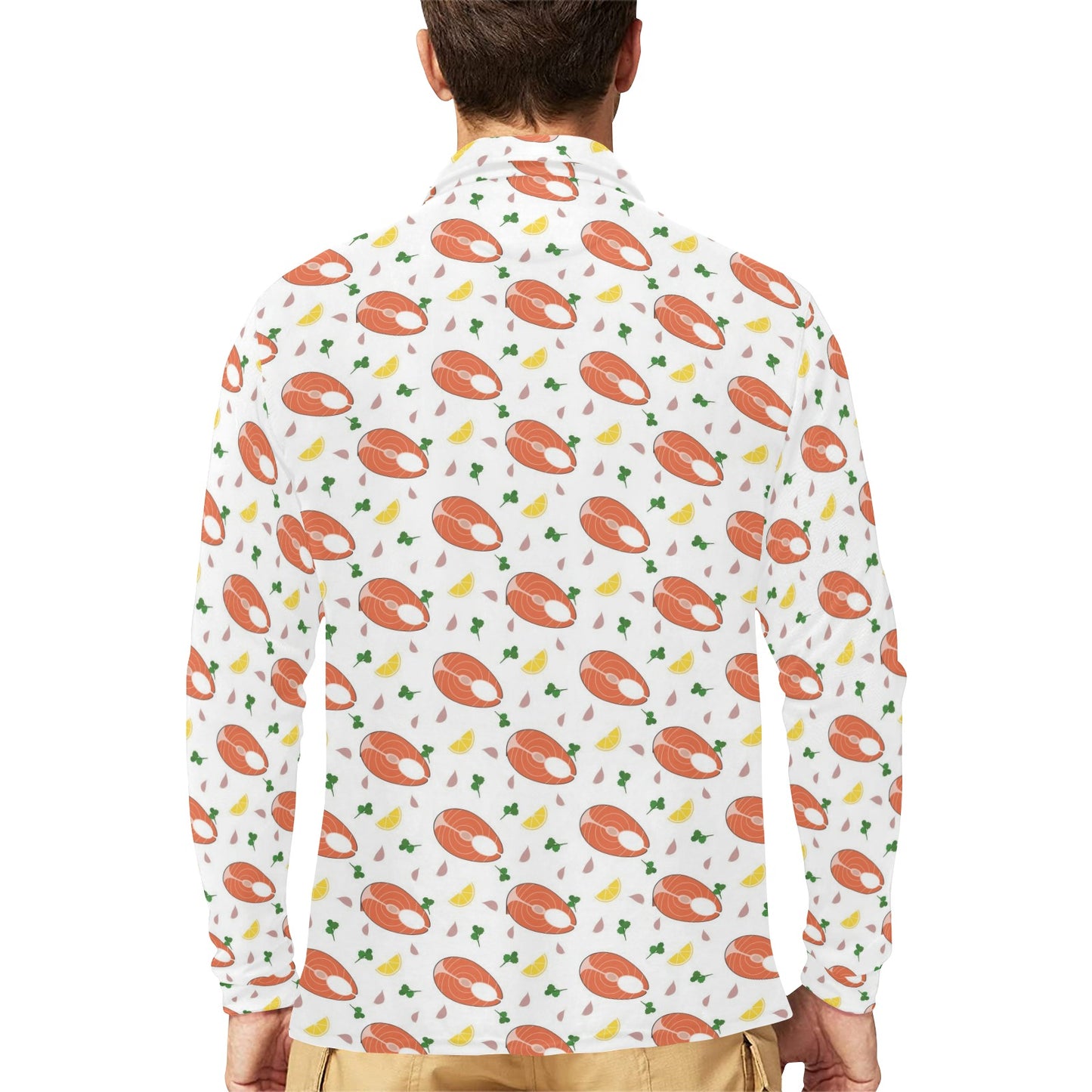 Salmon Steak Print Design LKS303 Long Sleeve Polo Shirt For Men's