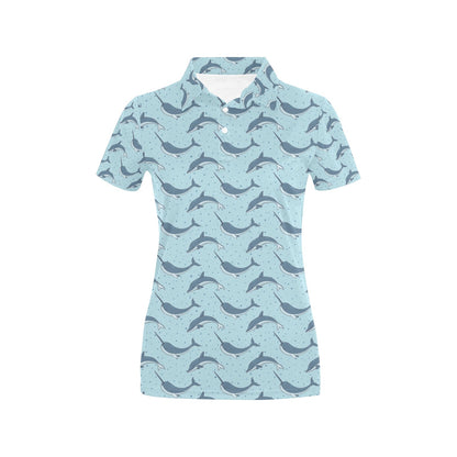 Narwhal Dolphin Print Women's Polo Shirt