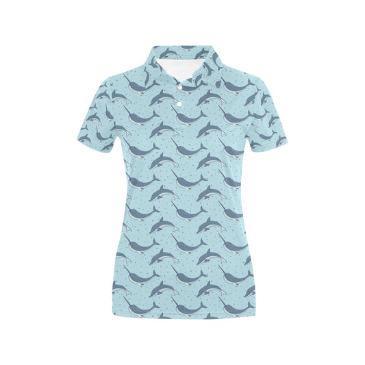 Narwhal Dolphin Print Women's Polo Shirt