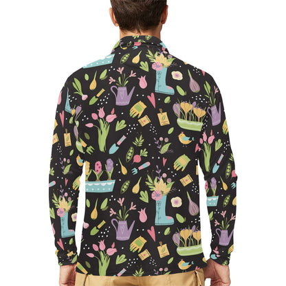 Gardening Pattern Print Design G03 Long Sleeve Polo Shirt For Men's