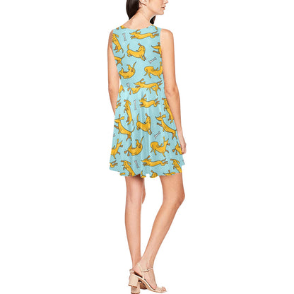 Dachshund Pattern Print Design 08 Sleeveless Dress