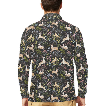 Deer Floral Jungle Long Sleeve Polo Shirt For Men's