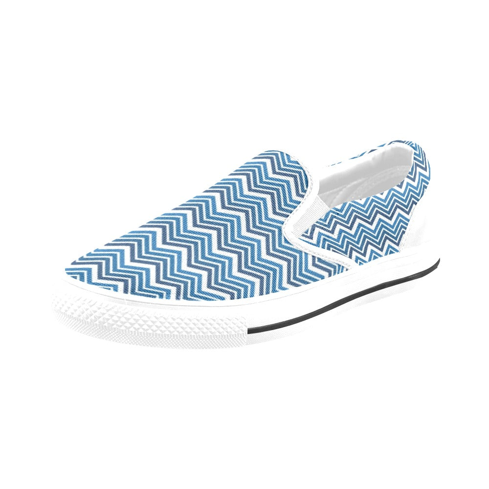 Chevron Print Design LKS403 White Slip Ons Canvas Women's Shoes