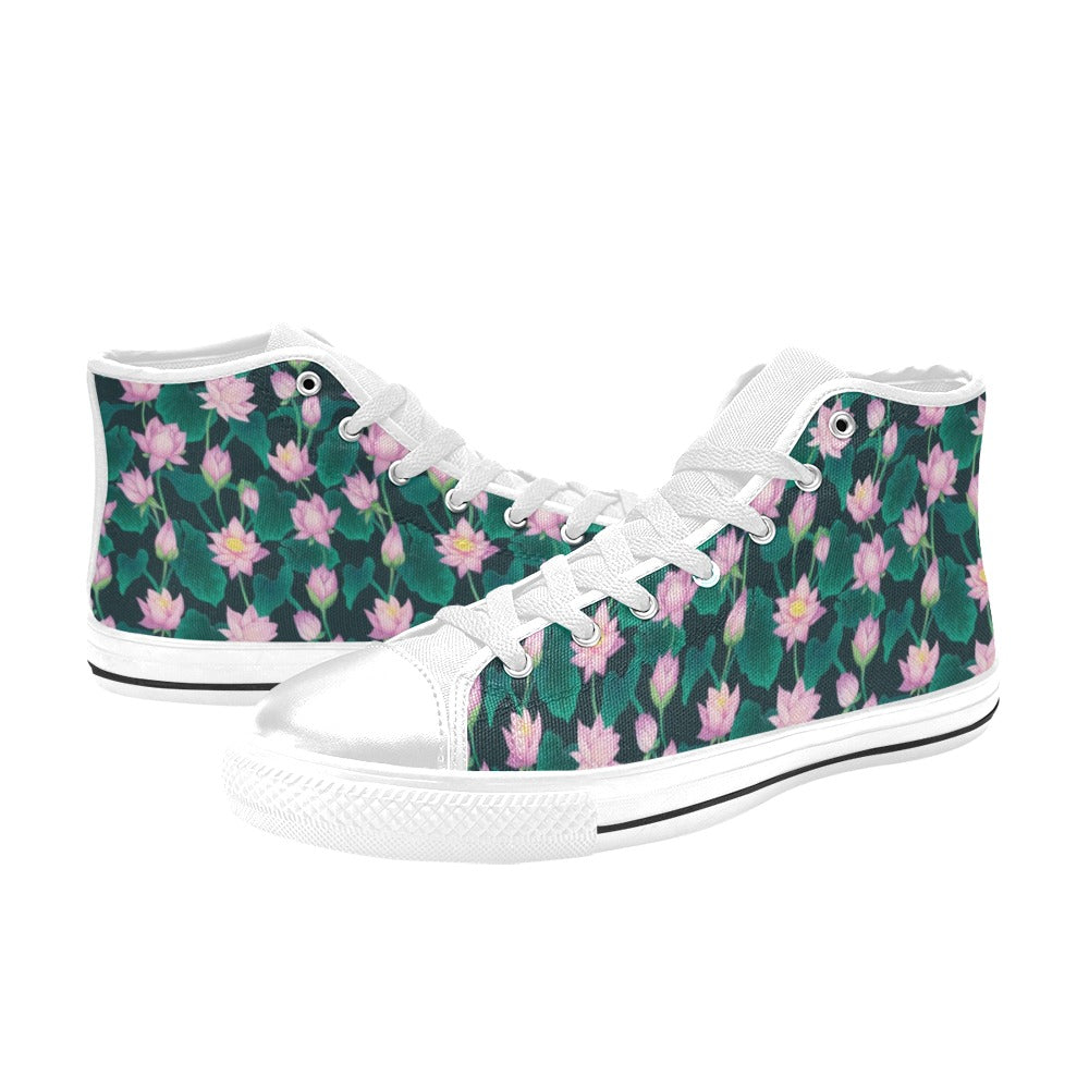 Water Lily Print Design LKS302 Men's High Top Canvas Shoes