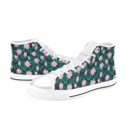 Water Lily Print Design LKS302 Men's High Top Canvas Shoes