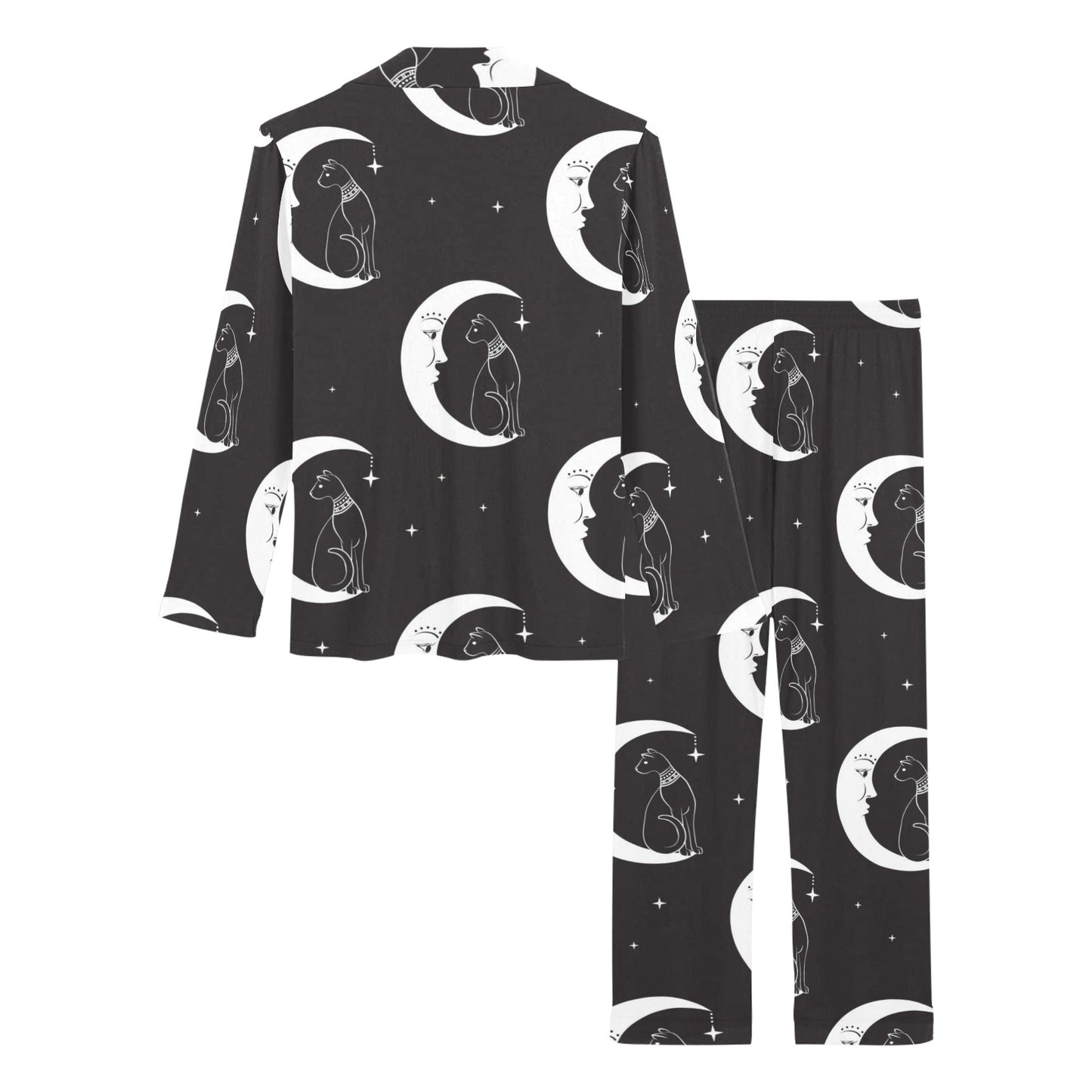 Moon with Cat Pattern Print Design 04 Women's Long Pajama Set