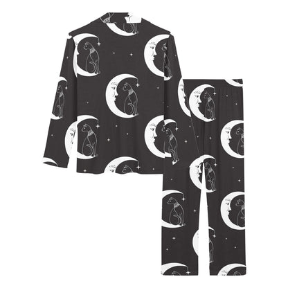 Moon with Cat Pattern Print Design 04 Women's Long Pajama Set