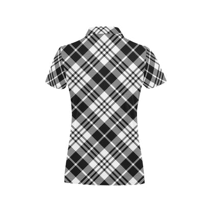 Plaid Black White Pattern Print Design A02 Women's Polo Shirt
