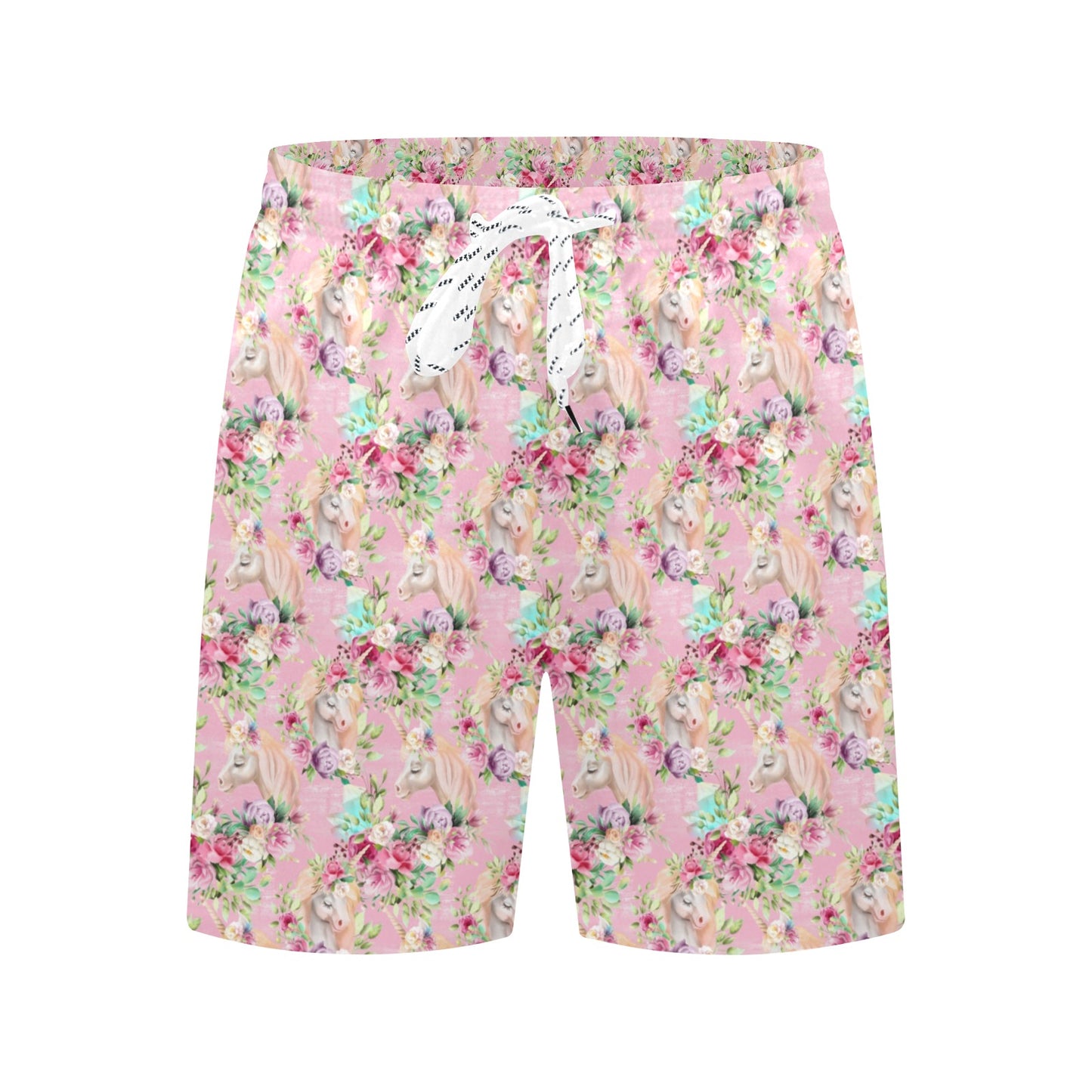 Unicorn Princess with Rose Men's Swim Trunks Beach Shorts