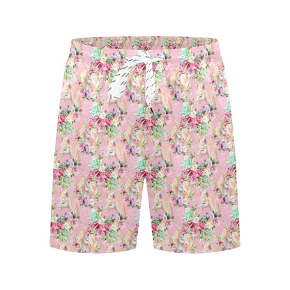 Unicorn Princess with Rose Men's Swim Trunks Beach Shorts