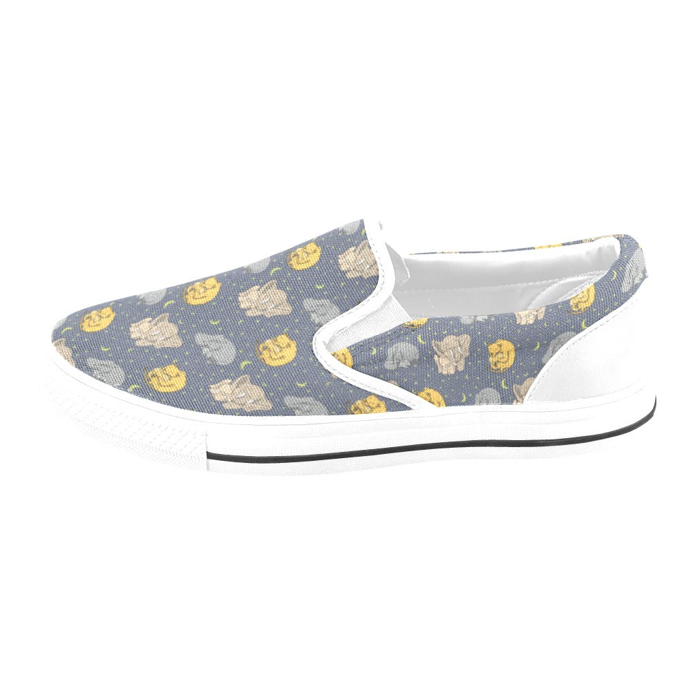 Safari Elephant Lion Print Design LKS303 White Slip Ons Canvas Women's Shoes