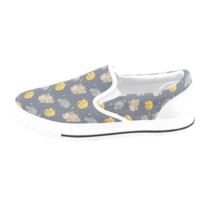 Safari Elephant Lion Print Design LKS303 White Slip Ons Canvas Women's Shoes