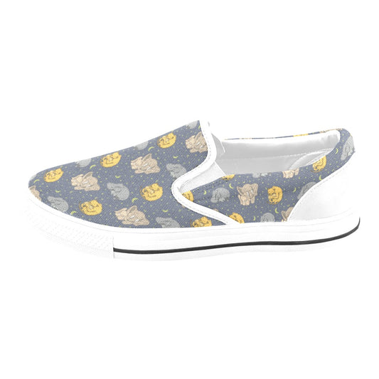 Safari Elephant Lion Print Design LKS303 White Slip Ons Canvas Women's Shoes
