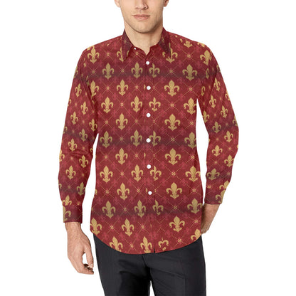 Fleur De Lis Print Design LKS401 Men's Long Sleeve Dress Shirt