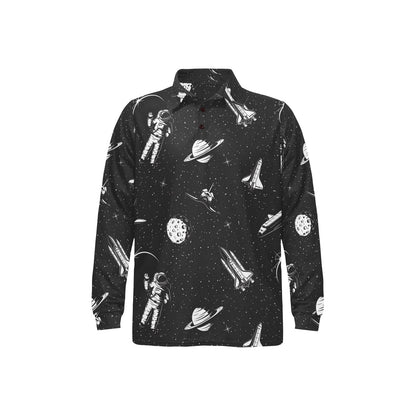 Space Pattern Long Sleeve Polo Shirt For Men's