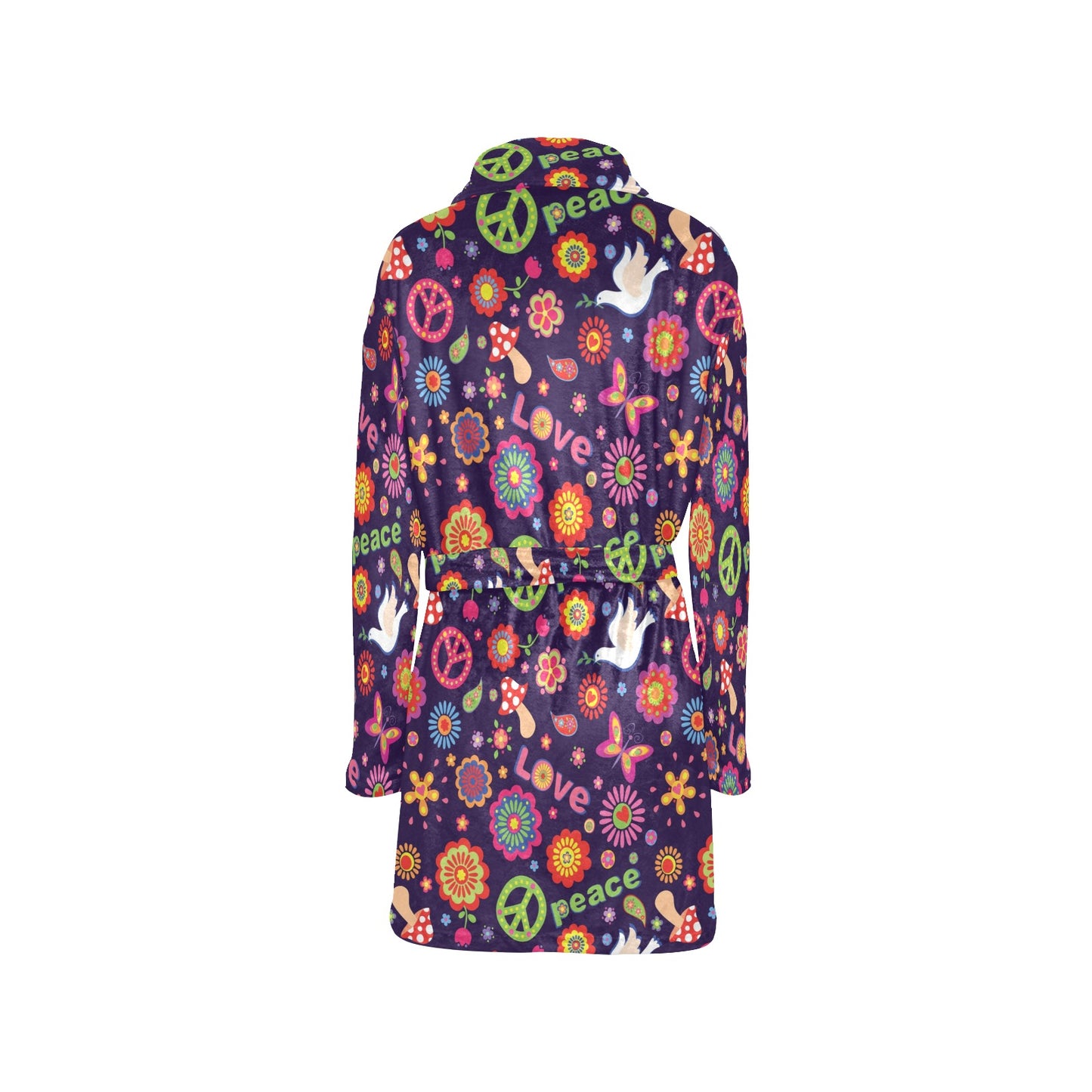 Flower Power Peace Design Print Women's Fleece Robe