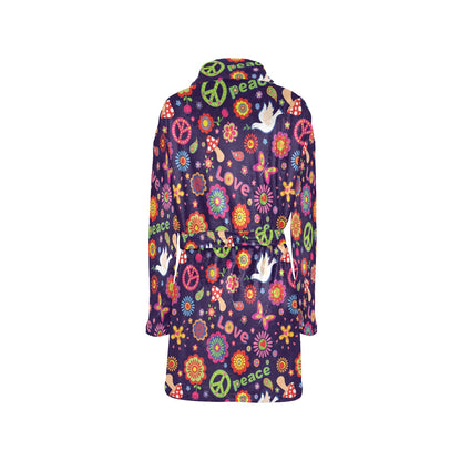 Flower Power Peace Design Print Women's Fleece Robe