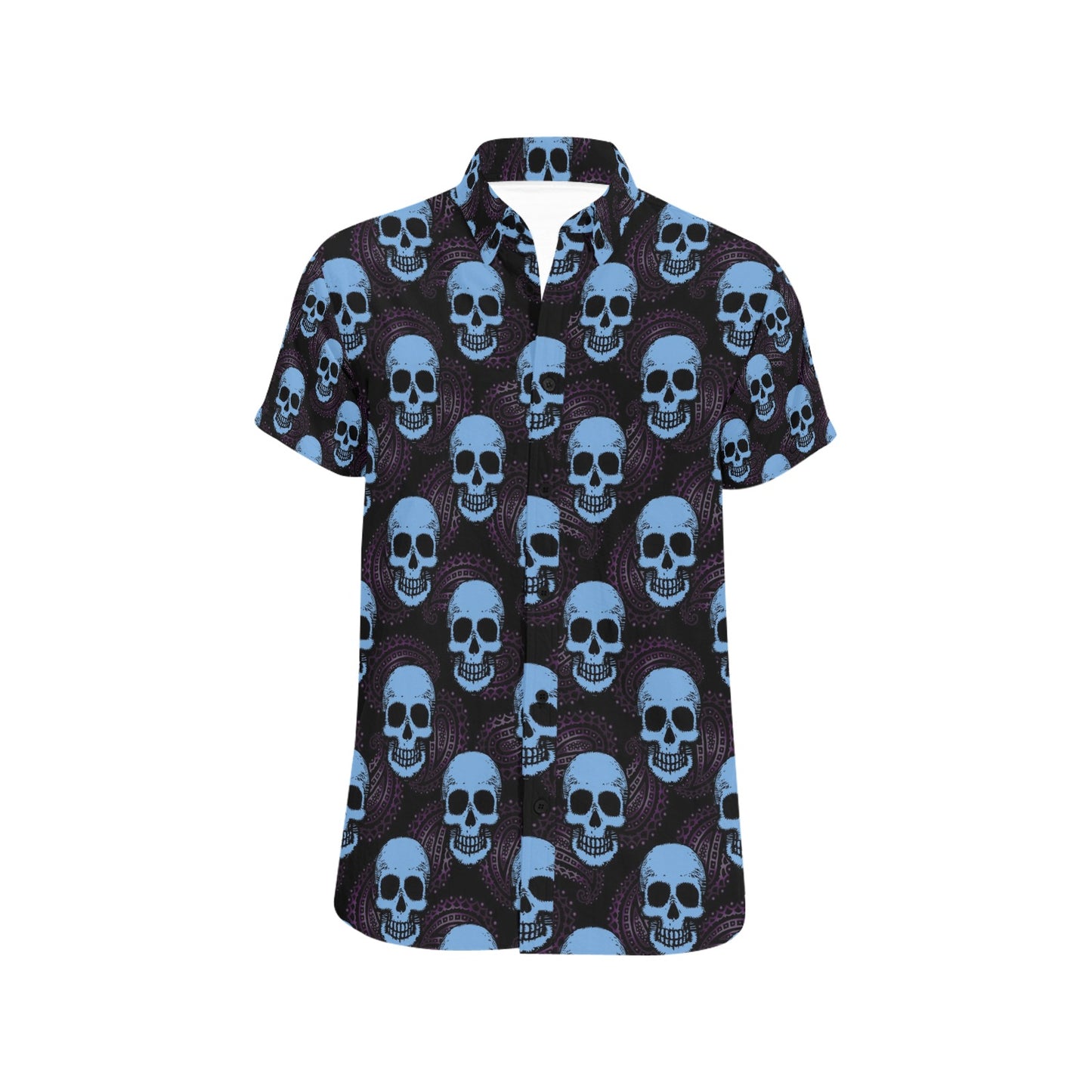 Skull Print Design LKS3012 Men Short Sleeve Button Up Shirt