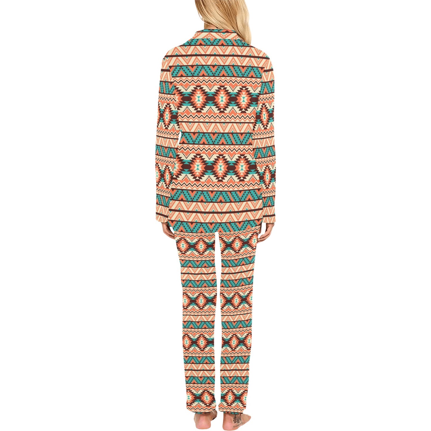 Navajo Western Style Print Pattern Women's Long Pajama Set
