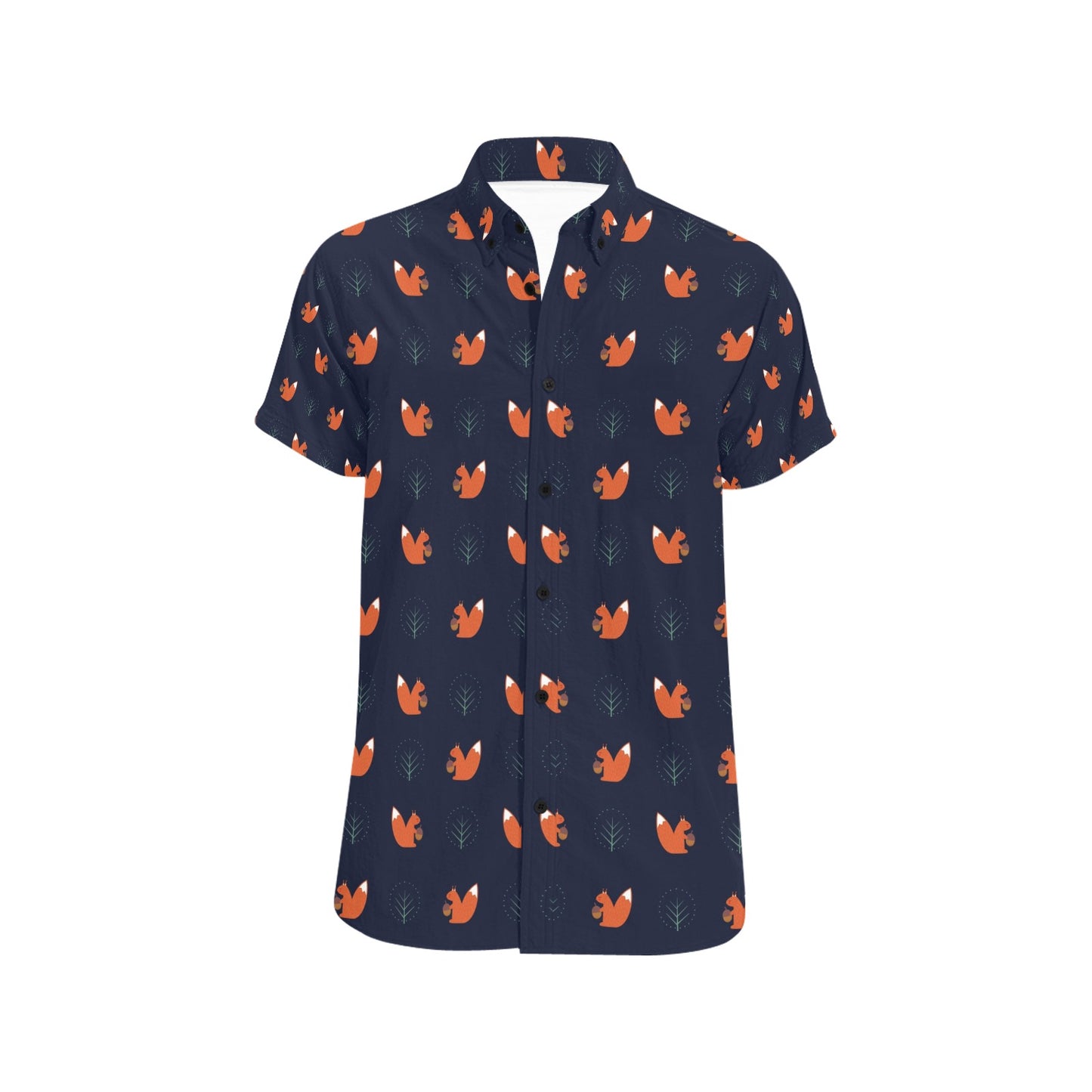 Squirrel Print Design LKS303 Men Short Sleeve Button Up Shirt