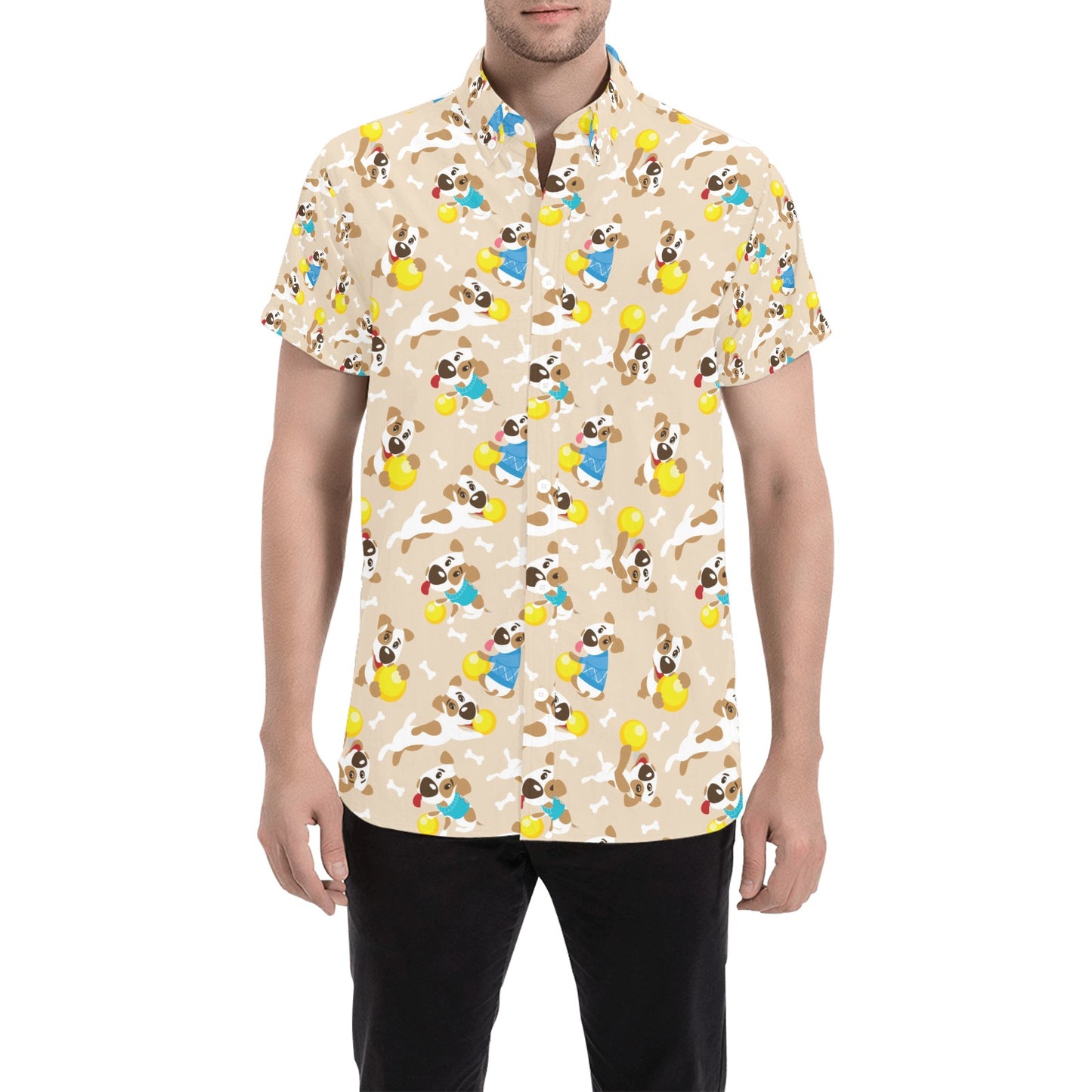 Russell Terriers Cute Print Design LKS304 Men Short Sleeve Button Up Shirt